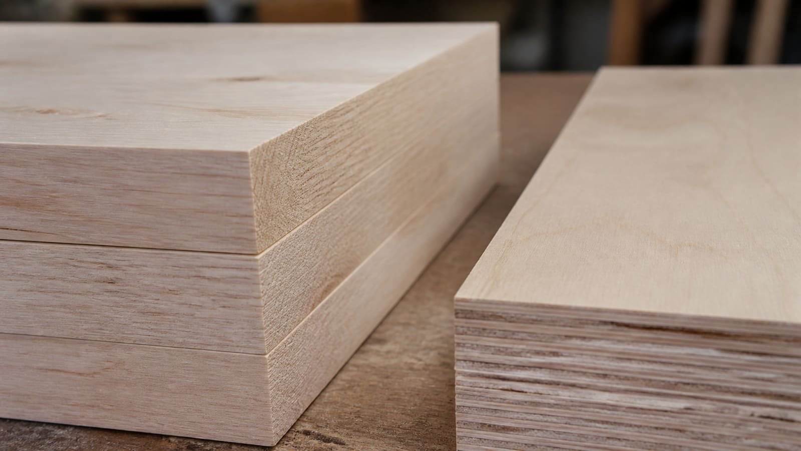 Close-up of pale birch lumber showing fine grain and subtle yellow-brown color